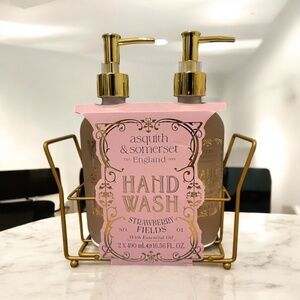 Asquith & Somerset Strawberry Fields Hand Wash Set – 2pk Glass Bottles + Caddy |